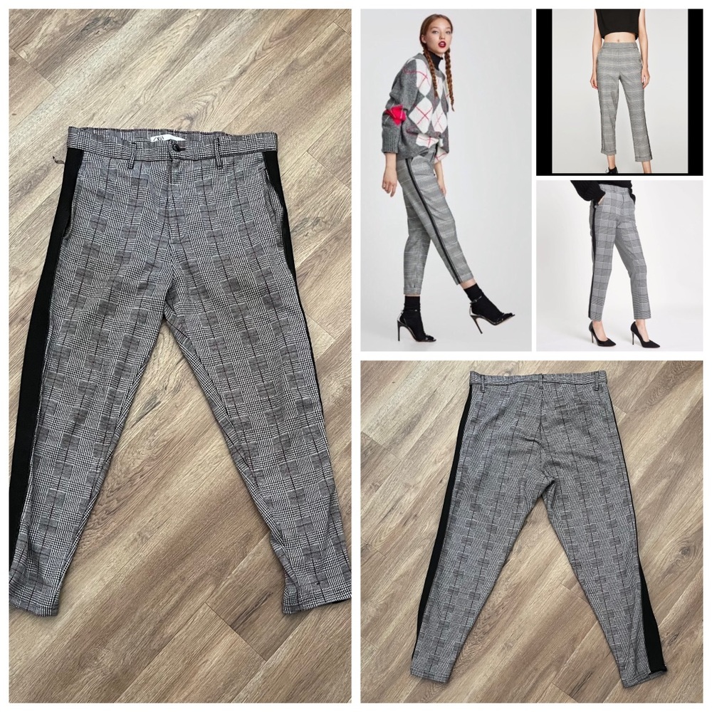 Zara Gray Plaid Side Black Striped Pants.
